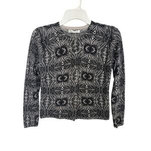 Y2K Susan Bristol 100% Merino Wool Button Front Paisley Cardigan Size Small Dark